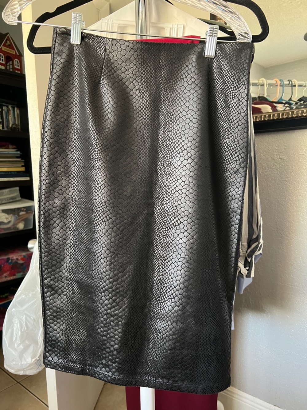 Olivaceous Black Faux Snakeskin Midi Skirt